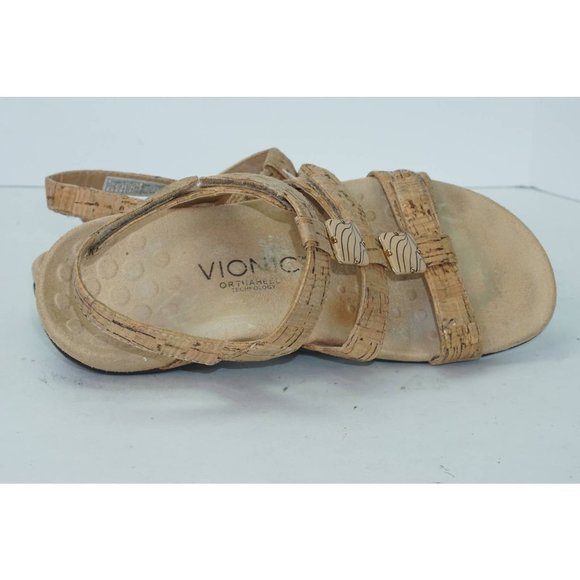 Vionic Amber - Women's Adjustable Slide Sandal - Orthaheel Gold Cork size 6 - Picture 1 of 5